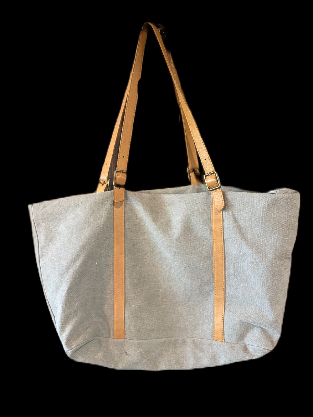 Hearth & Hand Magnolia Large Canvas Leather Tote Weekender Bag - kaki canvas